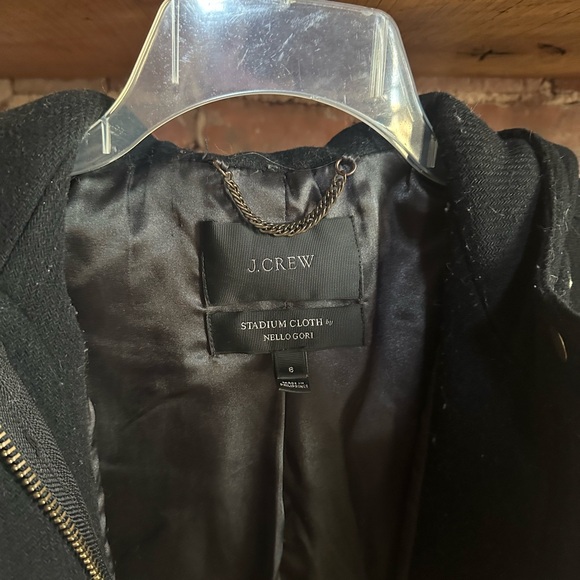 J. CREW Chateau Parka Wool Faux Fur Coat, Size 6 Black Stadium Cloth Nello Gori - Picture 10 of 10